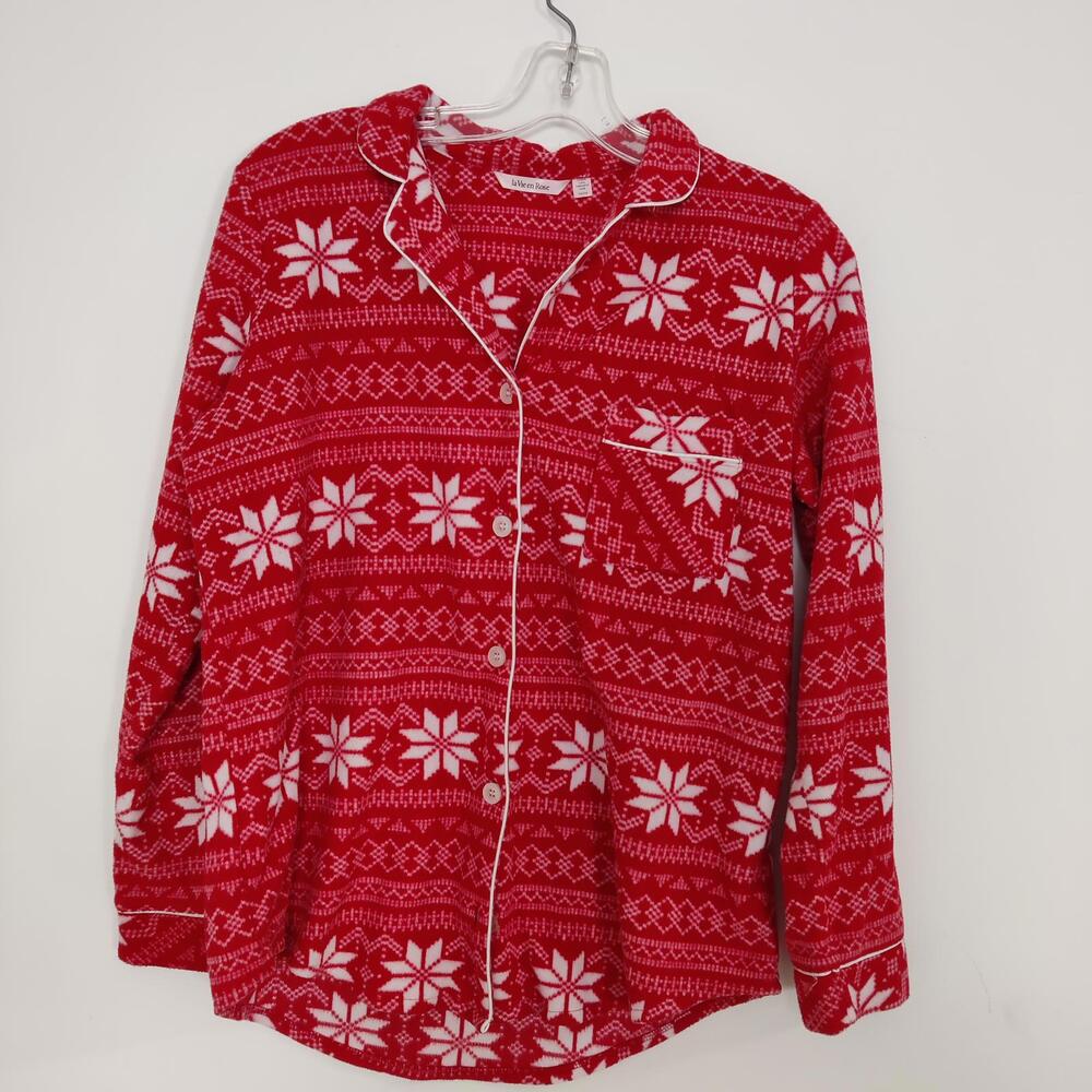 La Vie En Rose Women's Snow Flake PJ Top in Red Size Medium Loungewear